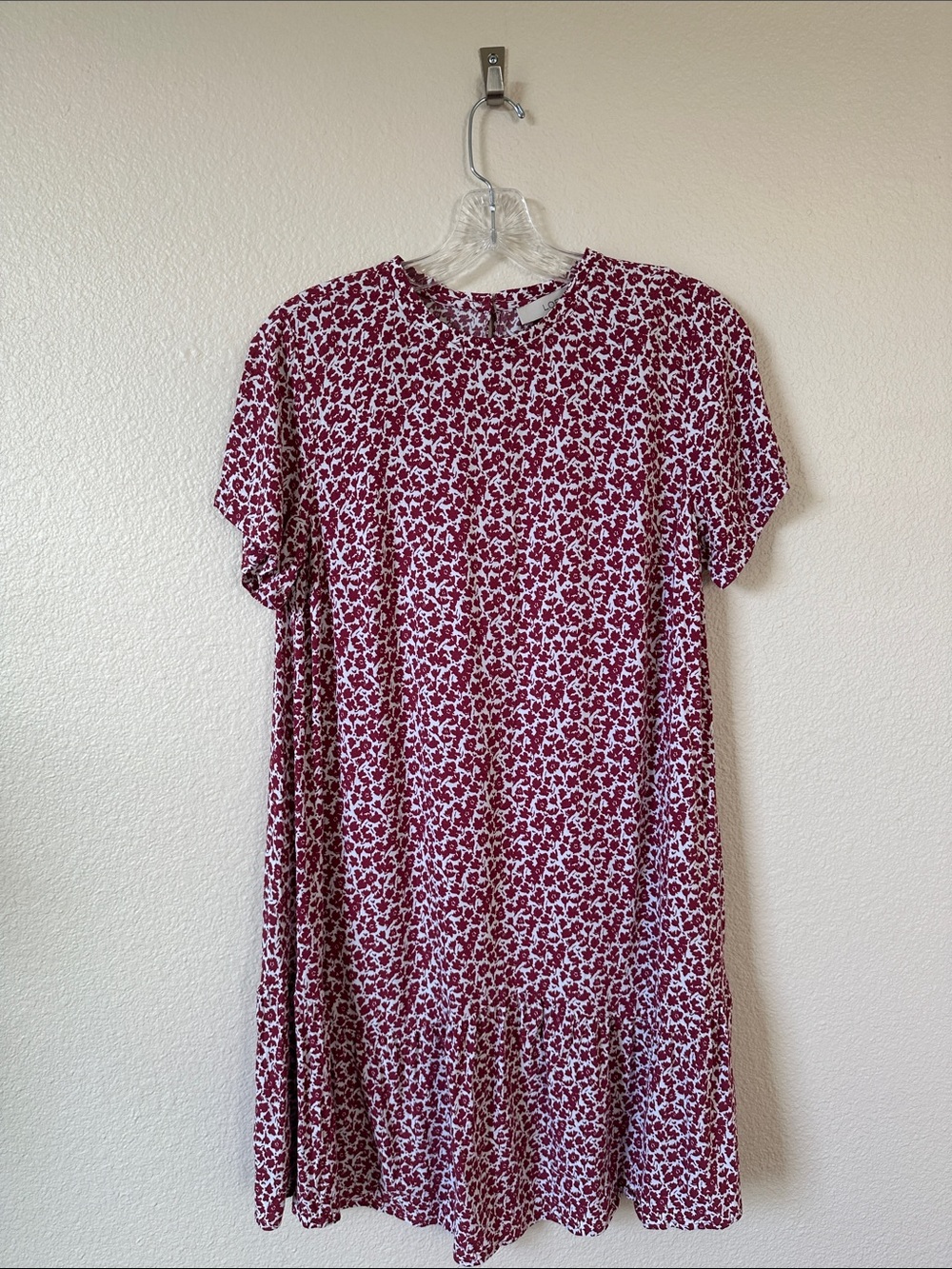 LOFT Burgundy Maroon White Floral Ruffle Hem Dress 6P EUC